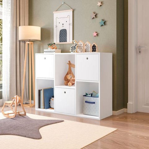 Organizador/Estante para Quarto Infantil com 3 Caixas e 3 Nichos Mia 96cmx74cmx30cm