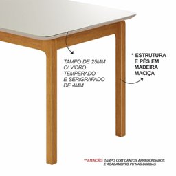Mesa de Jantar Cativa 1,20cm X 0,80cm Retangular 4 Lugares Tampo Mdf com Vidro - 5