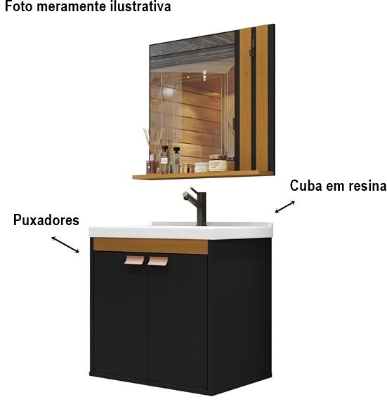 Kit Banheiro Palas Madrid Balcão Cuba e Espelho Cor Preto / Nature - Comprar Móveis em Casa - 4