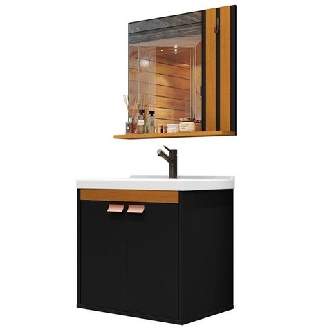 Kit Banheiro Palas Madrid Balcão Cuba e Espelho Cor Preto / Nature - Comprar Móveis em Casa