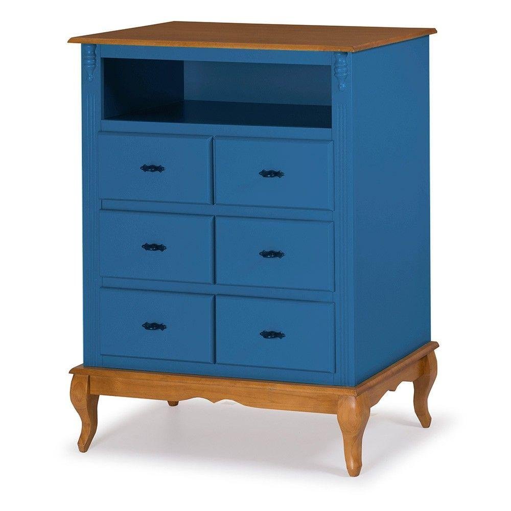 Cômoda Antique 6 Gavetas Nicho Laca Azul - 1