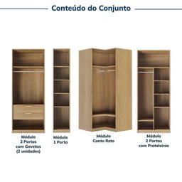 Guarda-Roupa Modulado de Canto 5 Peças 9 Portas com 4 Portas Reflecta Jade Cabecasa Madeiramadeira - 4