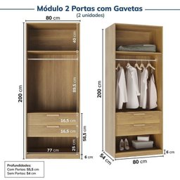 Guarda-Roupa Modulado de Canto 5 Peças 9 Portas com 4 Portas Reflecta Jade Cabecasa Madeiramadeira - 11