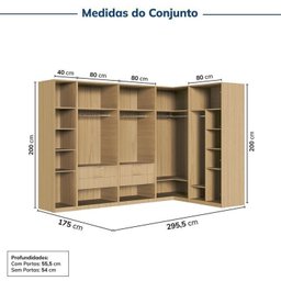 Guarda-Roupa Modulado de Canto 5 Peças 9 Portas com 4 Portas Reflecta Jade Cabecasa Madeiramadeira - 3