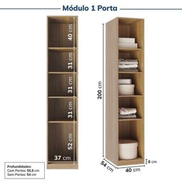 Guarda-Roupa Modulado de Canto 5 Peças 9 Portas com 4 Portas Reflecta Jade Cabecasa Madeiramadeira - 10