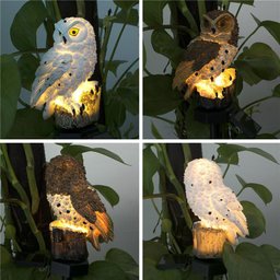 Coruja Luminaria Solar Jardim Quintal Luz Led Espeto Casa Placa Decorativa Noturna Enfeite Escultura - 2