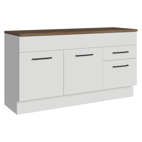 Balcão de Cozinha 150 cm 2 Portas 2 Gavetas Branco Tampo Rustic Agata Madesa