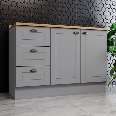 Balcão Pia 120cm 100% MDF 2 Portas e 3 Gavetas com Tampo Cinza/Nature Americana