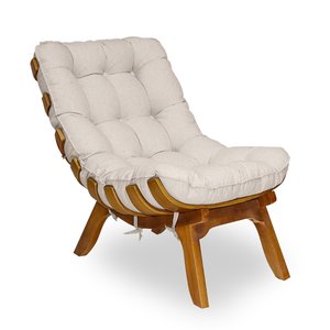 Poltrona Decorativa Costela Base Madeira Linho Bege