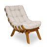 Poltrona Decorativa Costela Base Madeira Linho Bege - 1