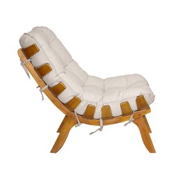 Poltrona Decorativa Costela Base Madeira Linho Bege - 3