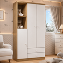 Ver imagem 1 de Guarda Roupa Infantil Pique-Esconde 3 Portas 2 Gavetas Henn MDP Branco Rústico Bebê