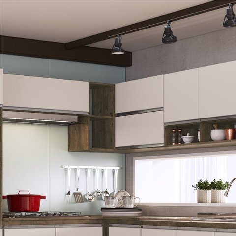 Armário Aéreo para Cozinha Canto Reto Athena Marrom/Itaúba/Off White