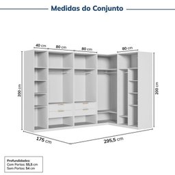 Guarda-Roupa Modulado de Canto 5 Peças 9 Portas com 4 Portas Reflecta Jade Cabecasa Madeiramadeira - 3
