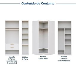 Guarda-Roupa Modulado de Canto 5 Peças 9 Portas com 4 Portas Reflecta Jade Cabecasa Madeiramadeira - 4
