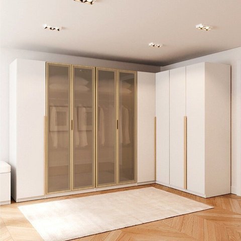 Guarda-Roupa Planejado de Canto 5 Peças 9 Portas Jade CabeCasa MadeiraOriginals Branco/Fosco/Avelã