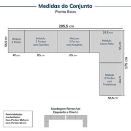 Guarda-Roupa Modulado de Canto 5 Peças 9 Portas com 4 Portas Reflecta Jade Cabecasa Madeiramadeira - 2