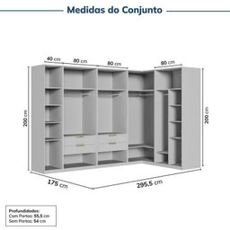 Guarda-Roupa Modulado de Canto 5 Peças 9 Portas com 4 Portas Reflecta Jade Cabecasa Madeiramadeira - 3