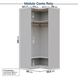 Guarda-Roupa Modulado de Canto 5 Peças 9 Portas com 4 Portas Reflecta Jade Cabecasa Madeiramadeira - 14