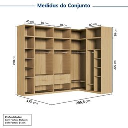 Guarda-Roupa Modulado de Canto 10 Peças 18 Portas com 4 Portas Reflecta Jade Cabecasa Madeiramadeira - 3