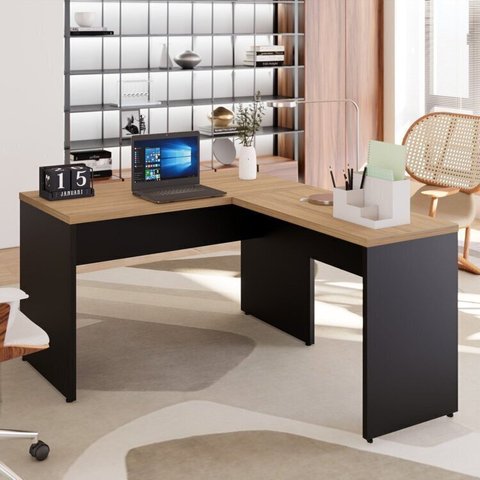 Escrivaninha Mesa Escritório Diretor em L 120cm Espresso Móveis Calvi e Preto Marrom