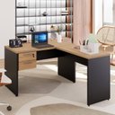 Ver imagem 1 de Escrivaninha Mesa Escritório Diretor em L com Gaveteiro Suspenso 120cm Espresso Móveis Calvi e Preto Marrom