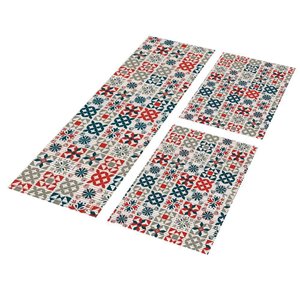 Kit para Cozinha 3 Tapetes Tropical Azulejos Kapazi