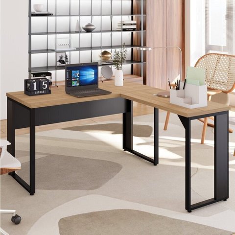 Escrivaninha Mesa Escritório Diretor em L 120cm Espresso Móveis Calvi e Preto Marrom