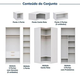 Guarda-roupa Modulado de Canto 10 Peças 18 Portas Jade Cabecasa Madeiramadeira - 4