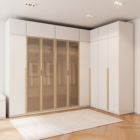 Guarda-Roupa Modulado de Canto 10 Peças 18 Portas Jade CabeCasa MadeiraOriginals Branco/Fosco/Avelã