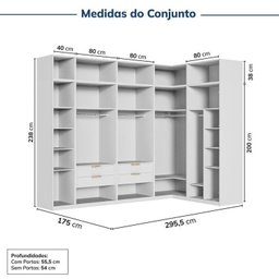 Guarda-roupa Modulado de Canto 10 Peças 18 Portas Jade Cabecasa Madeiramadeira - 3