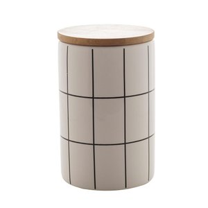 Pote Cerâmica com Tampa Bambu Turim Branco 10x12cm Lyor