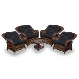 Conjunto de Poltronas Fibra Sintética Naja - 4 Poltronas + 1 Mesa Centro - Tecido Duna Preto - 1
