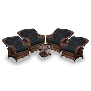Conjunto de Poltronas Fibra Sintética Naja - 4 Poltronas + 1 Mesa Centro - Tecido Duna Preto