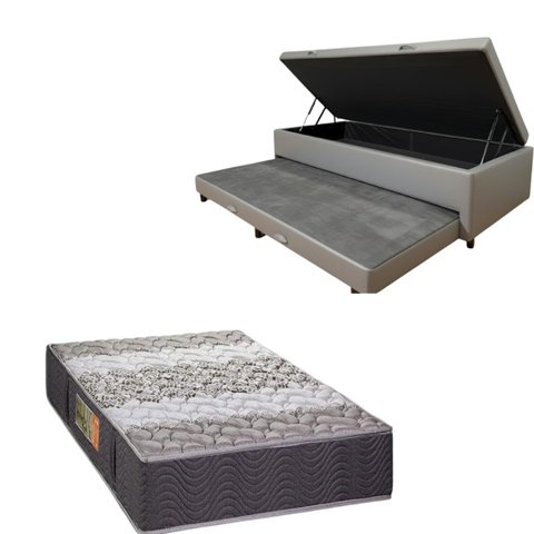 Bicama Box Baú com Colchão de Espuma Orthopedic - Solteiro - Corino Cinza