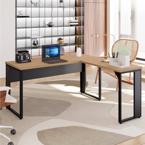 Escrivaninha Mesa Escritório Diretor em L 150cm Espresso Móveis Calvi e Preto Marrom