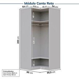 Guarda-Roupa Modulado de Canto 10 Peças 18 Portas com 4 Portas Reflecta Jade Cabecasa Madeiramadeira - 14