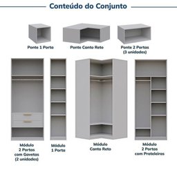 Guarda-Roupa Modulado de Canto 10 Peças 18 Portas com 4 Portas Reflecta Jade Cabecasa Madeiramadeira - 4
