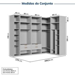 Guarda-Roupa Modulado de Canto 10 Peças 18 Portas com 4 Portas Reflecta Jade Cabecasa Madeiramadeira - 3