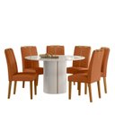 Ver imagem 2 de Conjunto Sala de Jantar Mesa Tampo de Vidro/MDF Redondo 135cm com 6 Cadeiras Serena Branco/Off White/Ypê