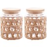 2 Potes Herméticos Vidro com Sisal Tampa Madeira Wolff 750ml Porta Mantimentos - 1