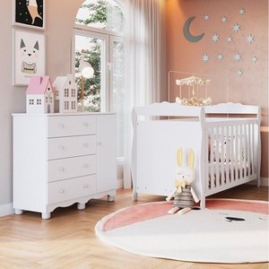 Quarto de Bebê com Berço Americano e Cômoda 1 Porta Nina Espresso Móveis