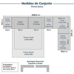 Guarda-roupa Modulado de Canto 12 Peças 16 Portas Jade CabeCasa MadeiraMadeira - 2