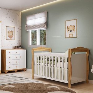 Quarto de Bebê com Berço Americano e Cômoda 1 Porta Nina Espresso Móveis