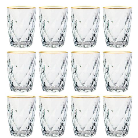 Conjunto de Copos de Vidro Diamond Fio de Ouro 270ml 12 peças - Lyor