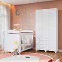 Ver imagem 1 de Quarto de Bebê com Berço Minicama e Guarda-Roupa 3 Portas 100% MDF Nina Espresso Móveis Branco/Brilho