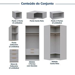 Guarda-roupa Modulado de Canto 12 Peças 16 Portas Jade CabeCasa MadeiraMadeira - 4