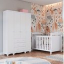 Ver imagem 1 de Quarto de Bebê com Guarda-Roupa 4 Portas e Berço Minicama 100% MDF Nina Espresso Móveis Branco/Brilho