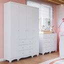 Ver imagem 1 de Quarto Infantil com Guarda-Roupa 4 Portas e Cômoda 1 Porta 100% MDF Mimo Espresso Móveis Branco/Brilho