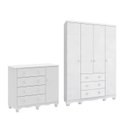 Ver imagem 2 de Quarto Infantil com Guarda-Roupa 4 Portas e Cômoda 1 Porta 100% MDF Mimo Espresso Móveis Branco/Brilho